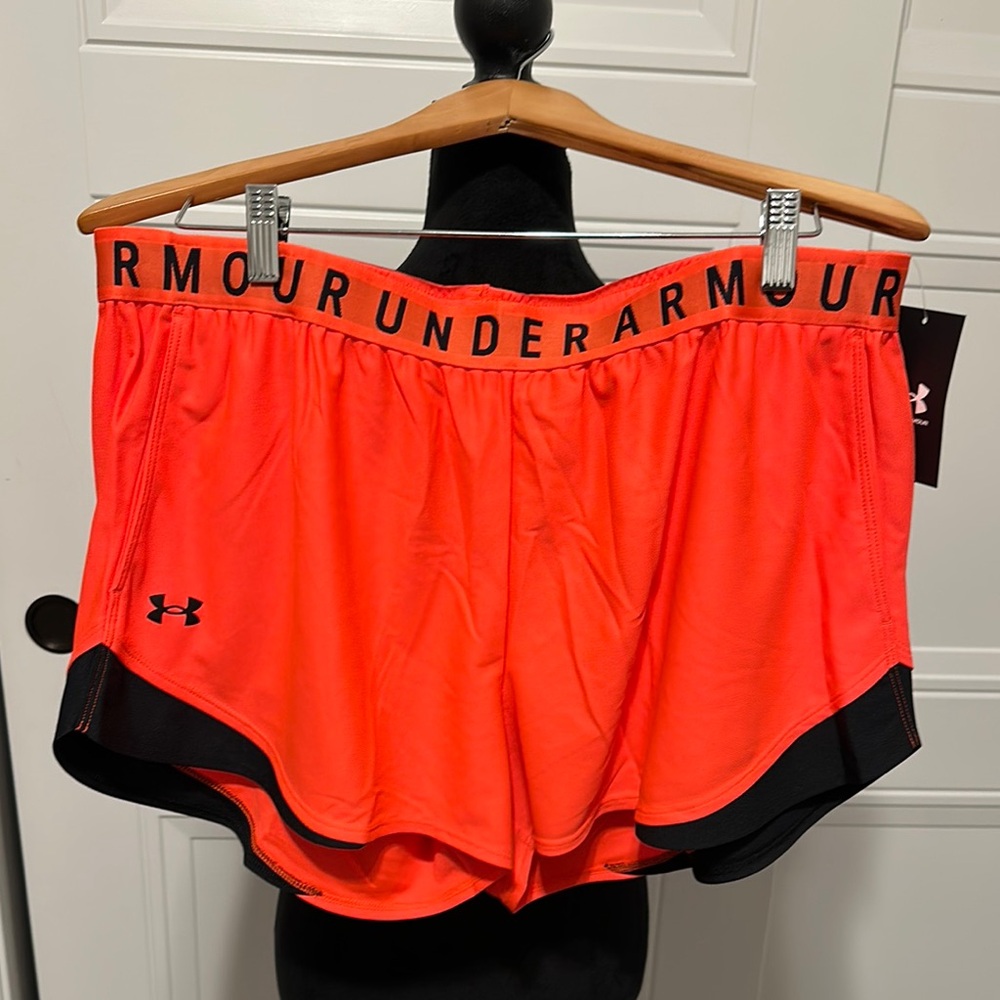 Under Armour Women's Orange Shorts with side pockets - Picture 2 of 7